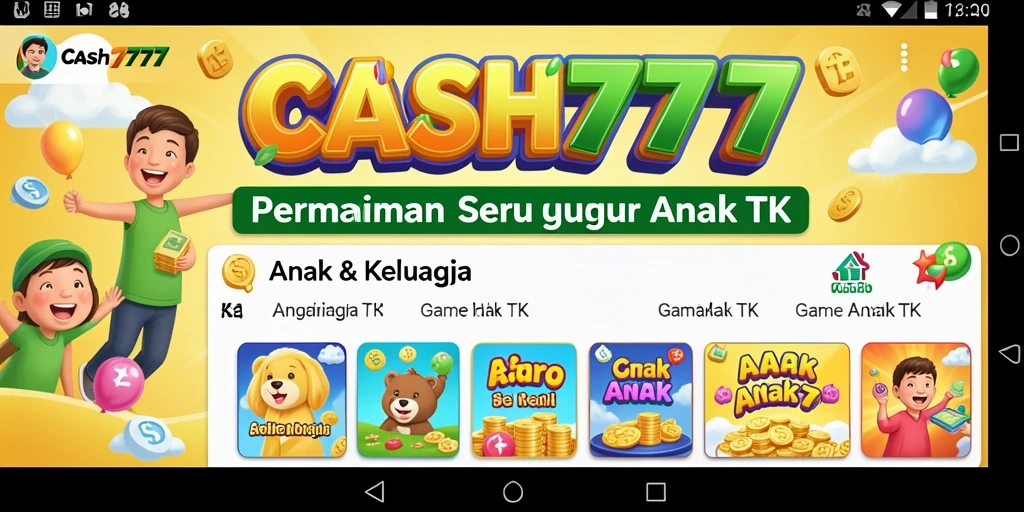Antarmuka menarik dan ramah anak pada aplikasi CASH777.