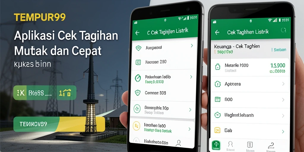Screenshot aplikasi TEMPUR99 menunjukkan antarmuka Cek Tagihan Listrik yang jelas.